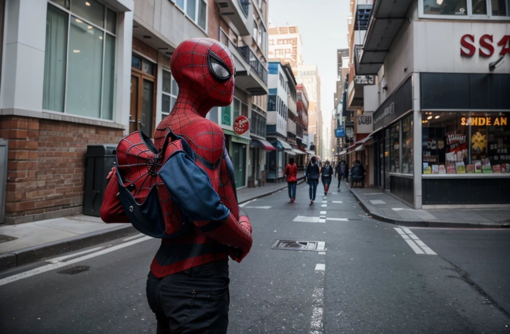 Spiderman coming back from school