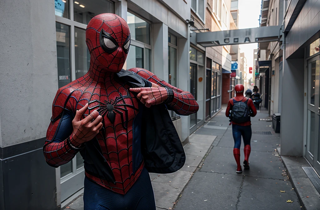Spiderman coming back from school