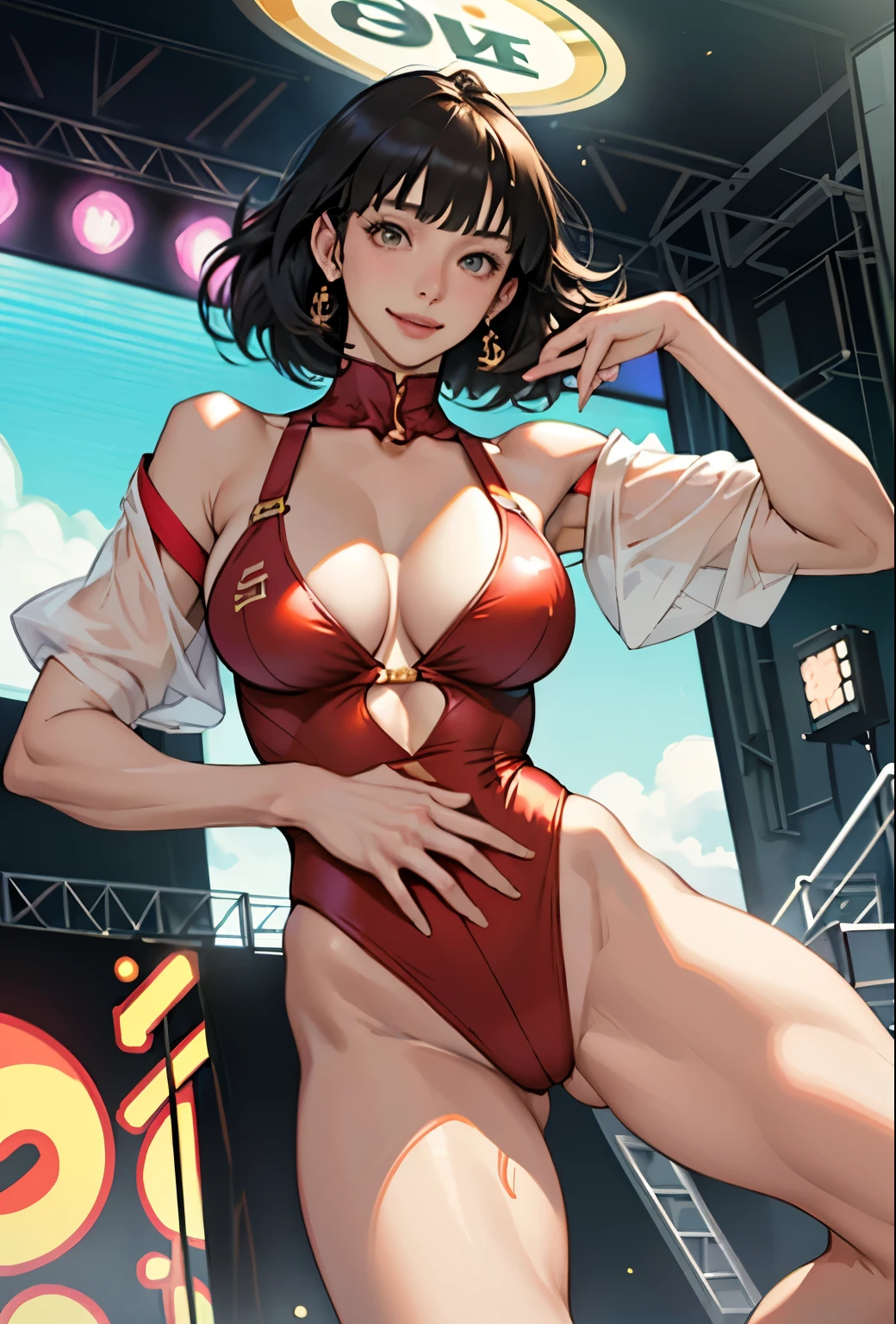 Realistic、Face reality、With a girl、High leg leotard、Sexy behavior、My breasts have gotten a little bigger、sexy appearance、The Ring is the Stage、Hold up a number board、A shy smile、High leg bikini、Round Girl、