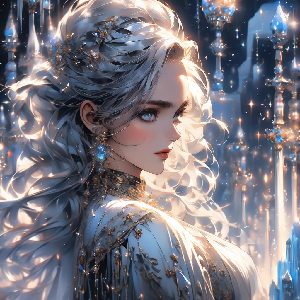 ((high quality:1.2, masterpiece:1.2)), 1girl, beautiful face, white hair, grey eyes, dynamic pose, (death knight, fantasy), (face shot, upper body), fantasy, (noon, ice castle background:1.2), majestic clouds, absurdres, high details, detailed and intricate, best lighting, sharp focus, realistic lighting