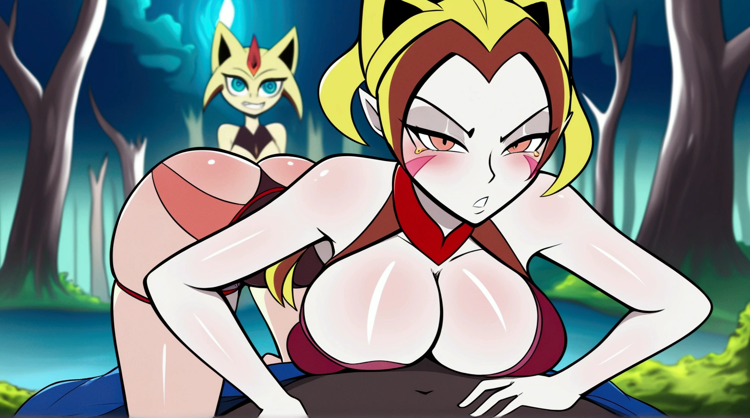 In cartoon style, strong linear strokes, Linear strokes and edges, thick linear edges. Estilo de shadowing impecável, um shadowing na pele, blurred shaded skin, pale skin, in, dark-skinned dkai, shadowing. Angry girl. sem brilho, Fosca Art, sem brilho, sem brilho, Fosca Art, matte skin, dull art, small eyes, thin eyes, half-closed eyes, thin eyes, thin eyes