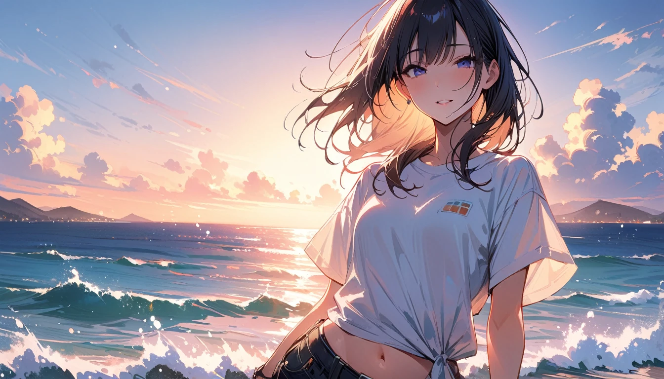 (masterpiece, Highest quality:1.2), 1 Girl, alone,Eyes open,Are you having fun,Tropical atmosphere,Ocean,Healed