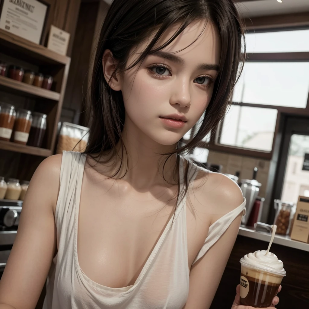 Draw a barista half angel half semi god handsome attractive elegant 