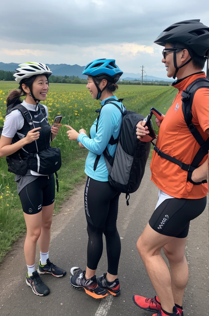 Bike touring together。Speaking with intercom。