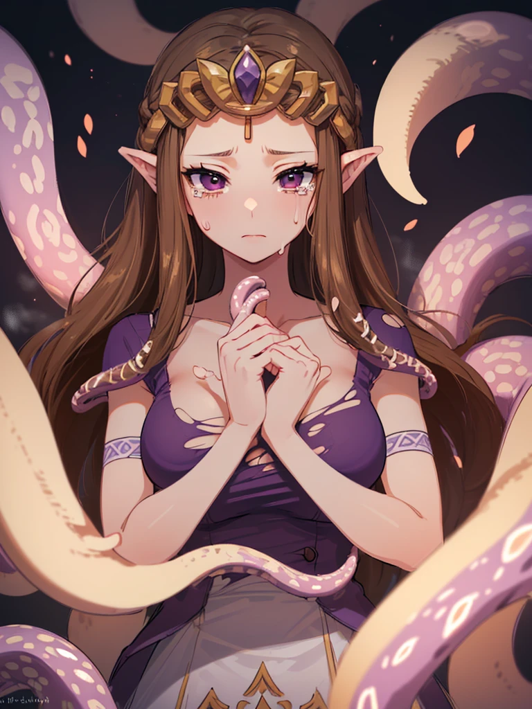 ((More tentacles on the body)),((Lots of tentacles)),((((No background)))),((((Exposed breasts)))))),(tentacles clinging to the body)),((((upper body)))),((((Very delicate and beautiful face))),((Overhead Shot)),((Are crying)),,((alone))Anime art style,masterpiece,(Highest quality), (Very detailedな),(Very delicate and beautiful),(Countless tentacles),(Unable to move due to restraint),(((Painful expression))),(((((Mature Woman,Queen))))),((Both arms and legs are bound by tentacles)),((crinoline)),,((Straight Long Hair),((Inability to breathe)),((Torn clothing)),(((Purple blouse))))),((Dark brown hair)),Bottomless,Princess Zelda, ((Highest quality)), (Very detailed), ,(((constrained))),beauty,beautiful,Princess Zelda, ticker,)),((Very beautiful)),8K,
(())nintendo, the legend of zelda