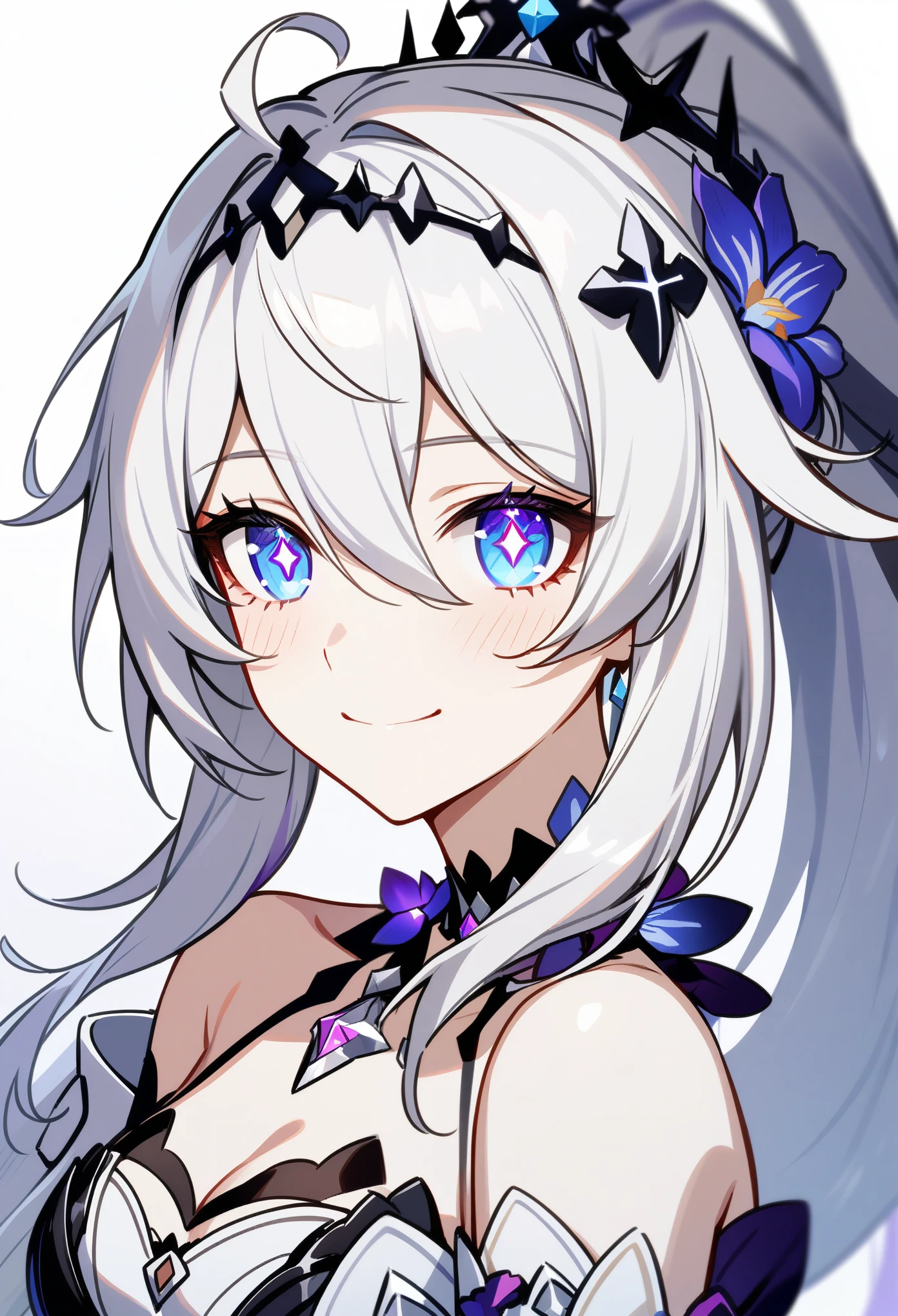 1girl, Kiana Kaslana \(Herrscher of Finality), Honkai Impact 3rd, ponytail, smile, (extremely detailed eyes:1.37), (diamond-shaped irises:1.5)