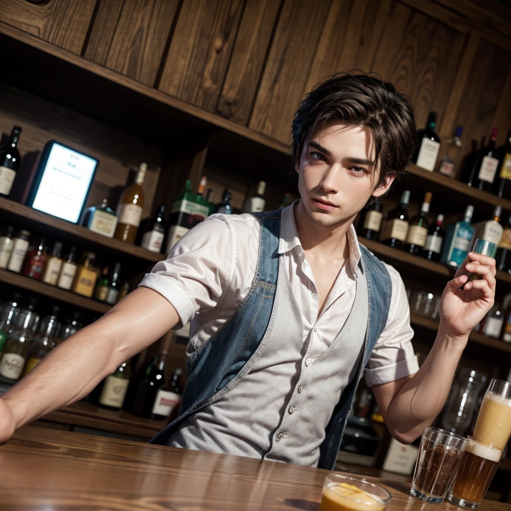 Bartender half angel half demigod handsome attractive and of the male gender