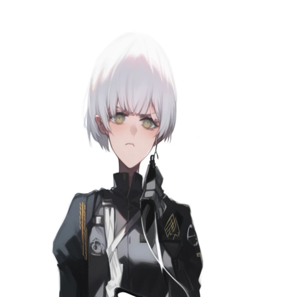 anime girl with white hair and black jacket holding a knife, from girls frontline, girls frontline style, girl with short white hair, girls frontline universe, fine details. girls frontline, guweiz, girls frontline cg, delicate androgynous prince, with short bobbed white hair, girls frontline, 2b nier automata,singeki_no_kyojin_s4_style,