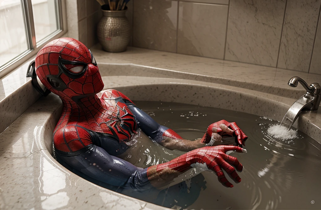 Spiderman bathing