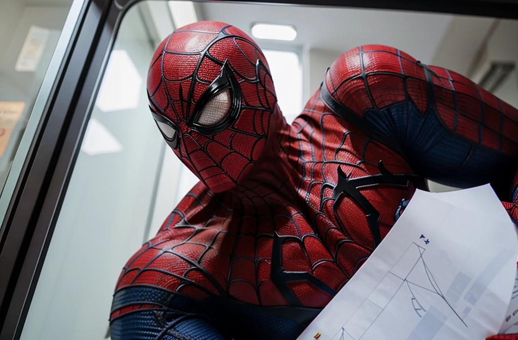 Spiderman doing his homework