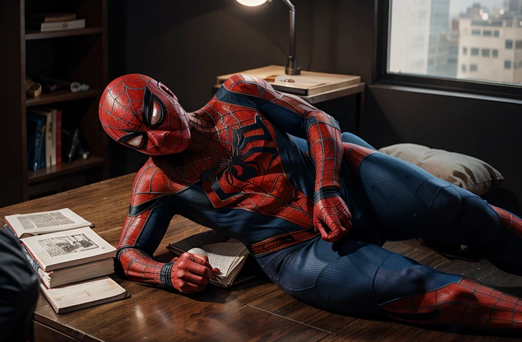 Spiderman doing his homework