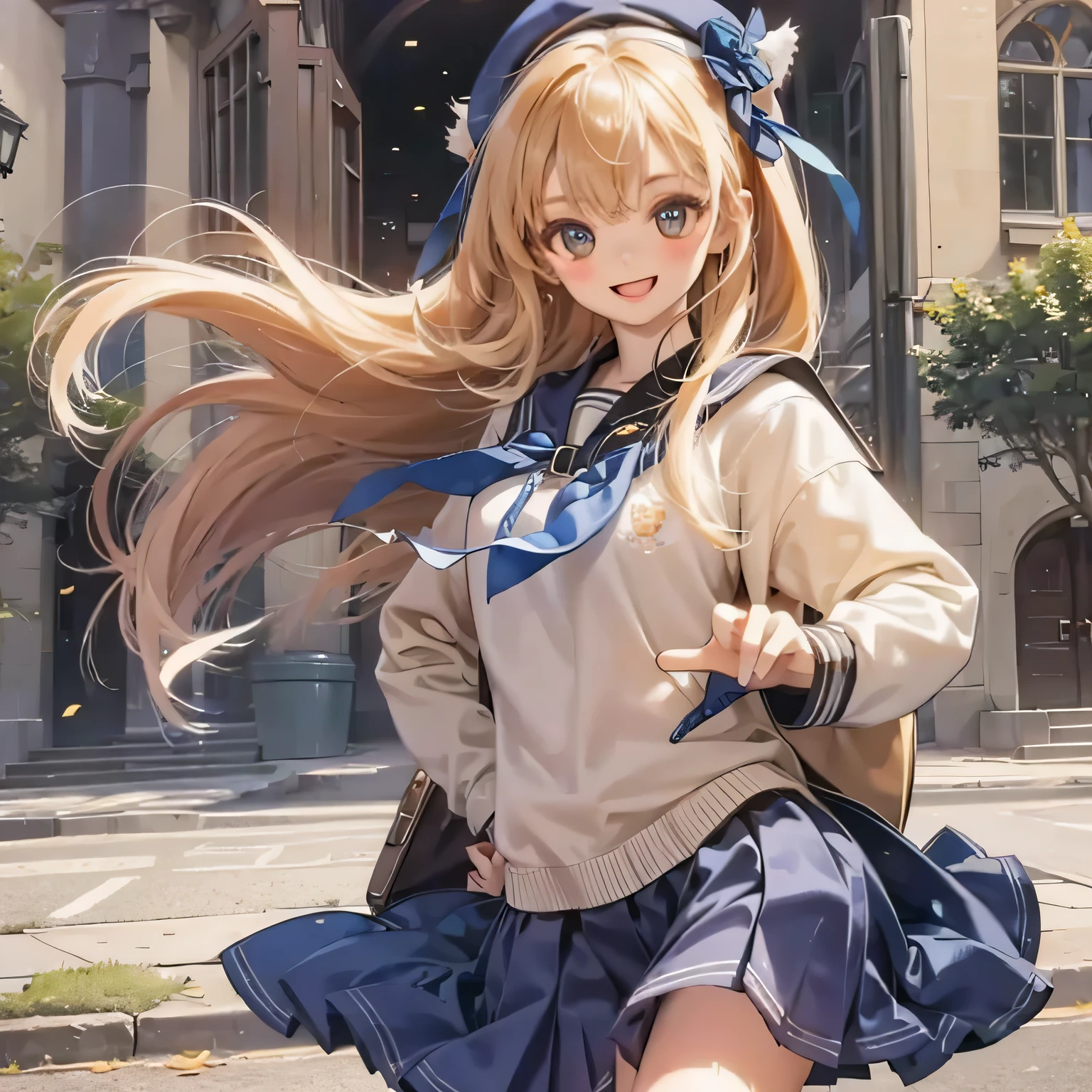 Ermine Girl((((school uniform ))))Dancing School Yard、smile, 15 years old 
