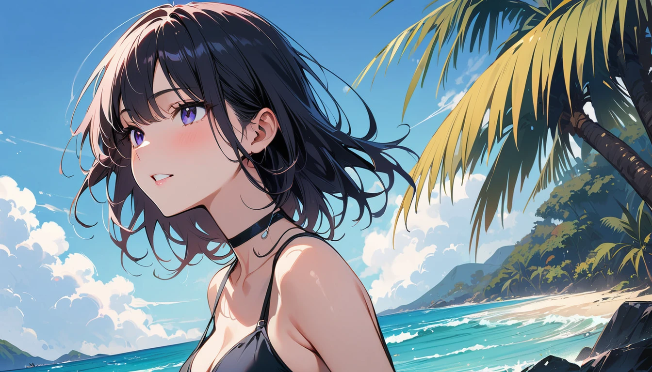 (masterpiece, Highest quality:1.2), 1 Girl, alone,Eyes open,Are you having fun,Tropical atmosphere,Ocean,Healed