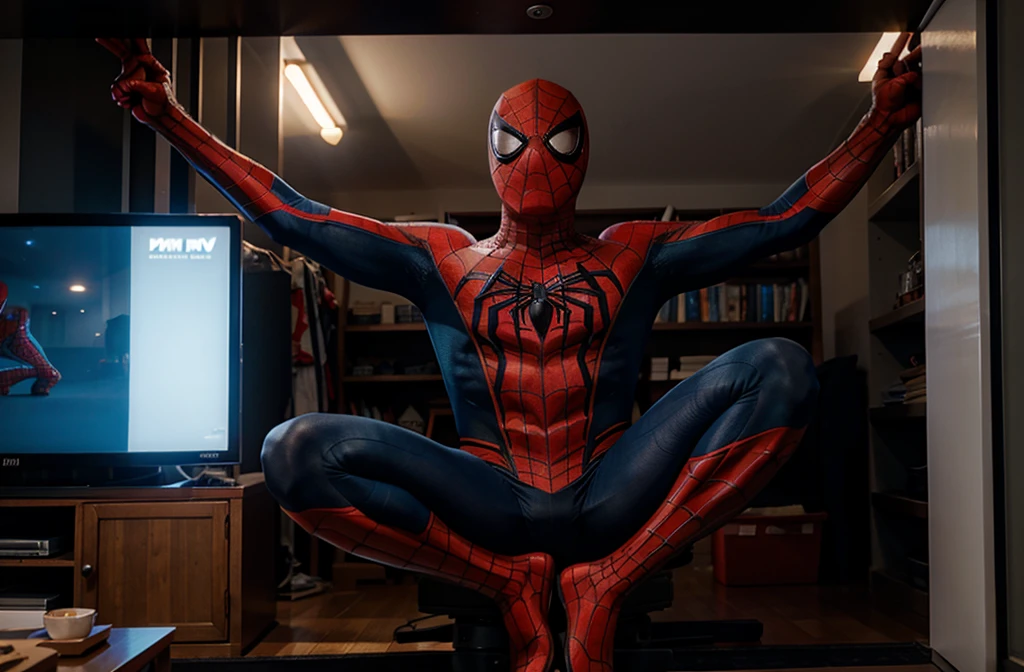 Spiderman watching tv
