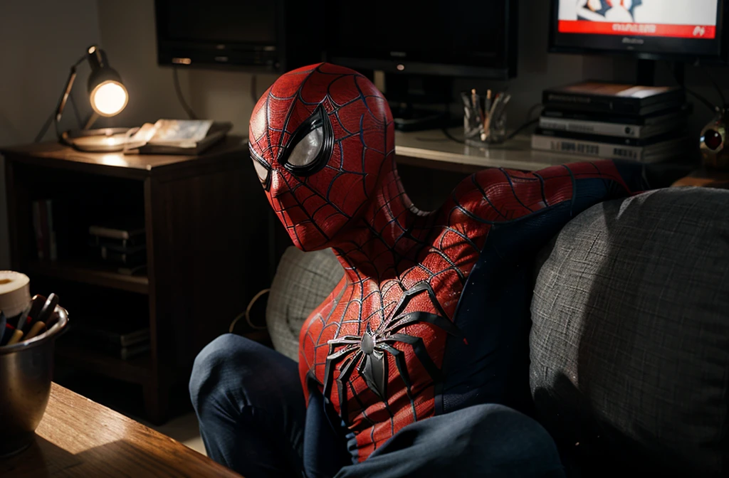 Spiderman watching tv