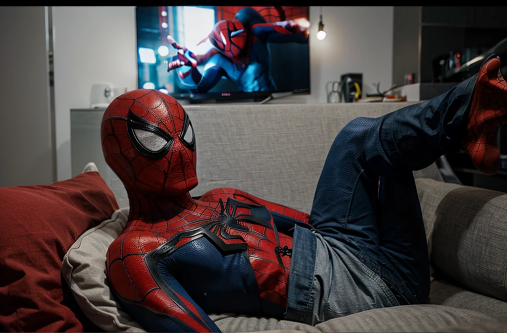Spiderman watching tv
