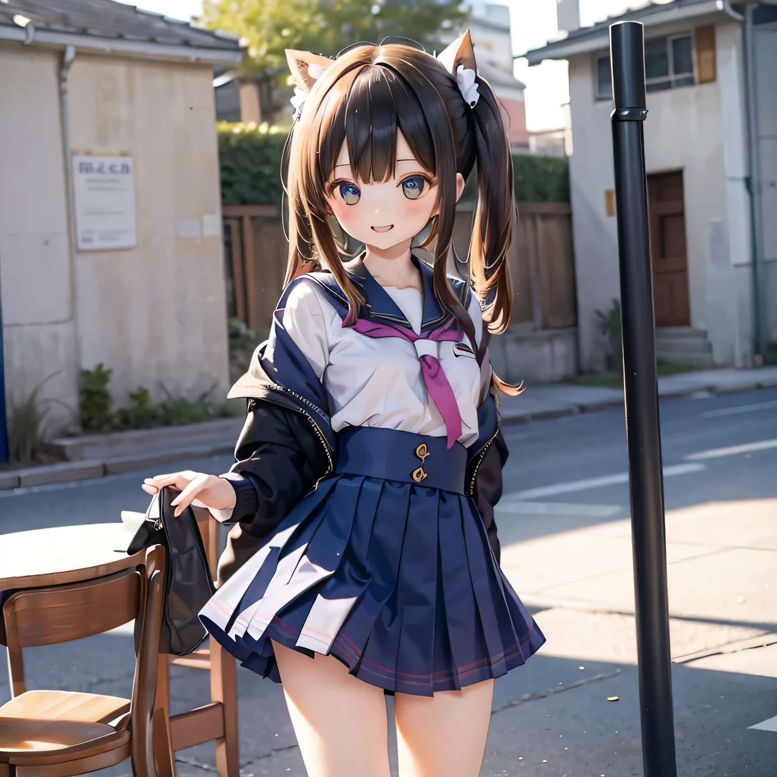 Ermine Girl((((school uniform ))))Dancing School Yard、smile,