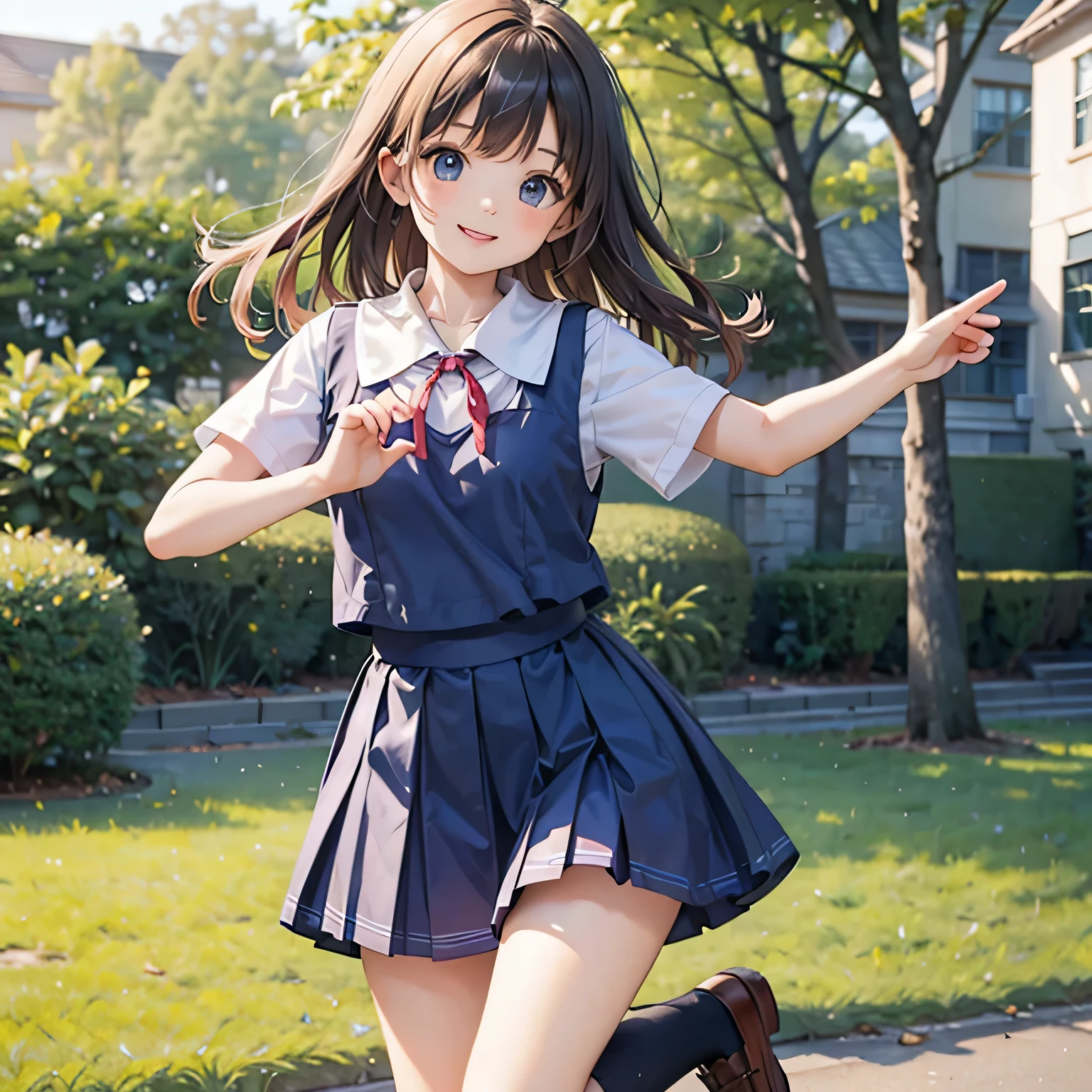 Ermine Girl((((school uniform ))))Dancing School Yard、smile, 15 years old 
