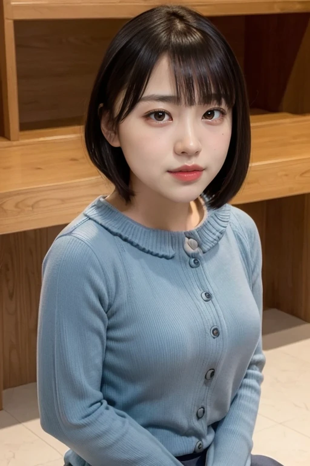 (photorealistic:1.2), 1 young female, (beautiful face:1.2), (no makeup face:1.3), break, (full body shot:1.5), break, indoor, classroom, (dynamic angle:1.1), from side, break, photo of young Japanese female, (14 years old:1.4), detailed pores and skin lines, break, happy, very fine eyes, break, (small breasts:0.5), black eyes, black hair, (short cut hair:1.2), break, (eyes and faces with detailed:1.0), break, (masterpiece, best quality, ultra detailed, detailed face, 8k), (rim light:1.2), upper body