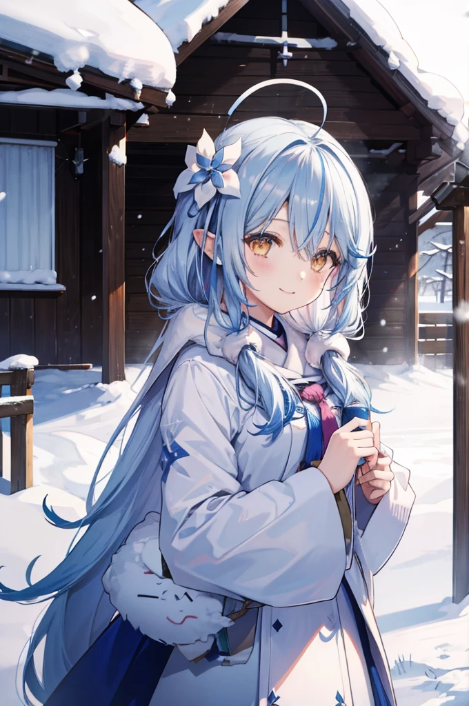 Snow Flower Ramie、Hair blowing in the wind、Snow Scene、smile、