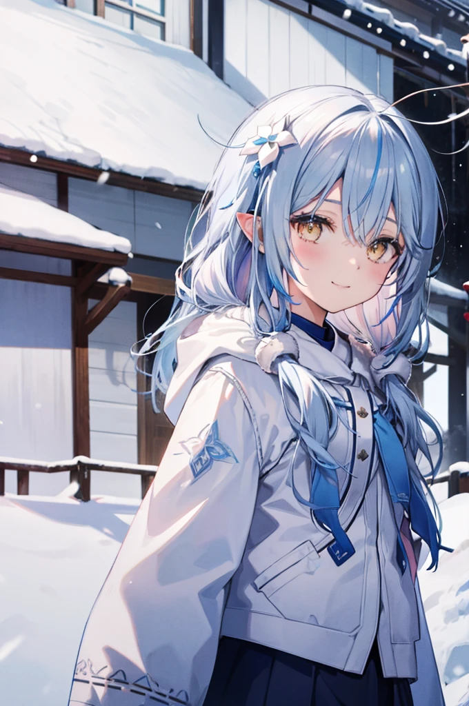 Snow Flower Ramie、Hair blowing in the wind、Snow Scene、smile、