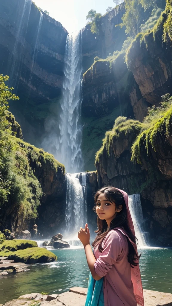 A man the name is Sagar his small sister architha, sister celebrating brother's birthday, the background is in the Nature full of waterfall