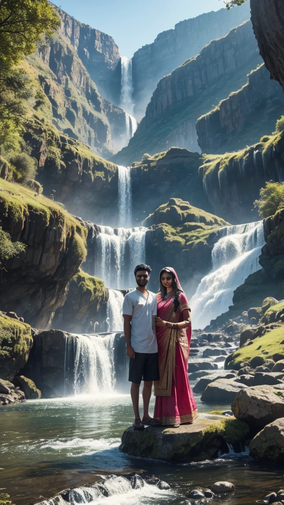 A man the name is Sagar his small sister architha, sister celebrating brother's birthday, the background is in the Nature full of waterfall