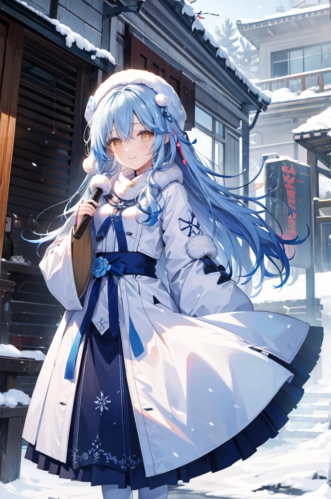 Snow Flower Ramie、Hair blowing in the wind、Snow Scene、smile、Initial costume、clothes accurately、He holds out his hand