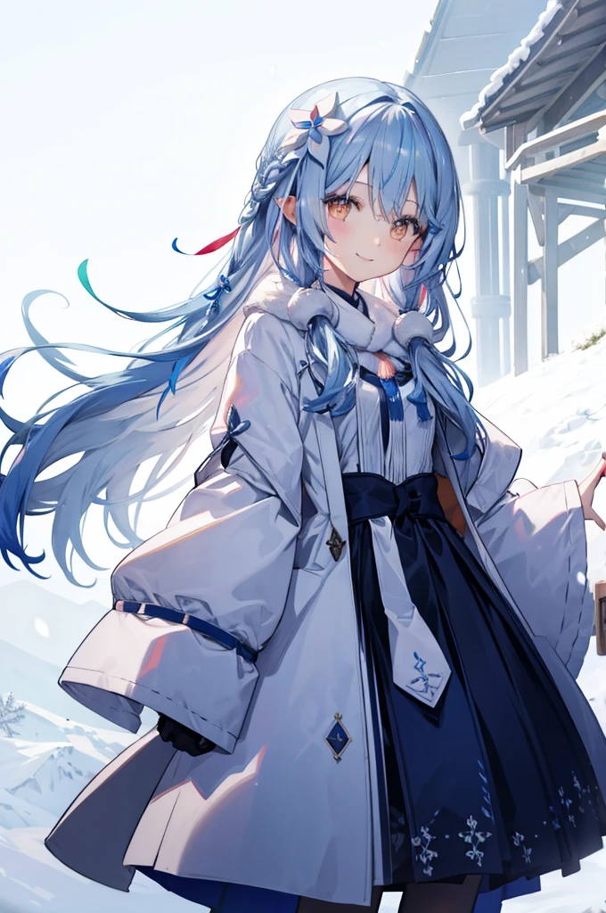 Snow Flower Ramie、Hair blowing in the wind、Snow Scene、smile、Initial costume、clothes accurately、He holds out his hand