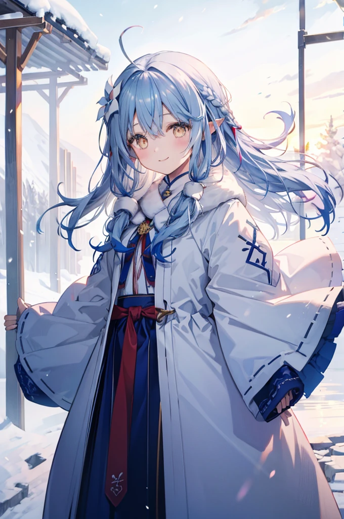 Snow Flower Ramie、Hair blowing in the wind、Snow Scene、smile、Initial costume、clothes accurately、He holds out his hand