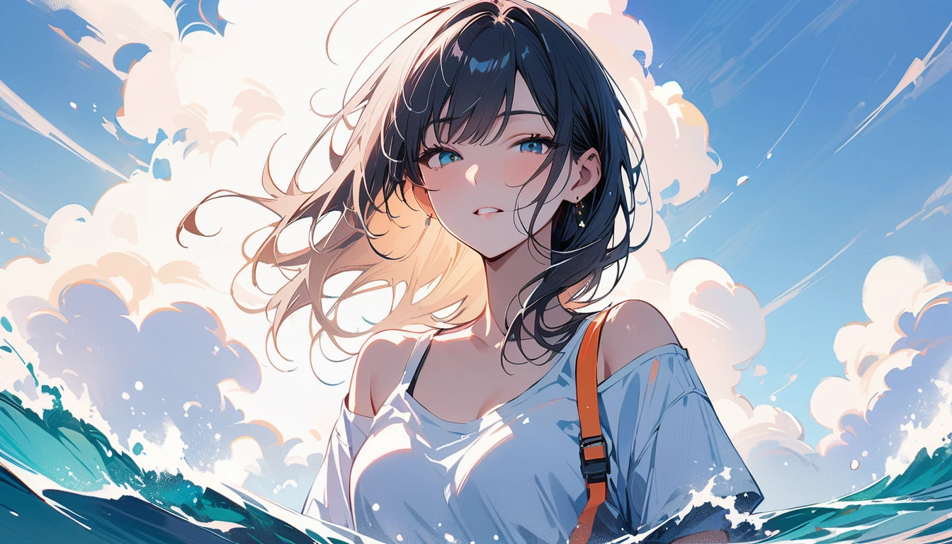 (masterpiece, Highest quality:1.2), 1 Girl, alone,Eyes open,Are you having fun,Tropical atmosphere,Ocean,Healed