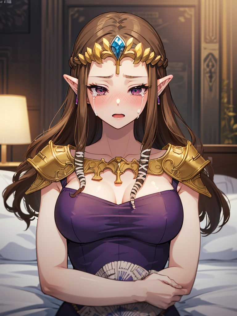 ((Very detailed and beautiful face)),((Please show me your armpits)),(()),((((Exposed breasts)))),()),((Exposed shoulders)),((((Upper Body)))),((Are crying)),,((alone))Anime art style,masterpiece,(Highest quality), (Very detailedな),(とても繊細でbeautiful),(alone),(Detailed face ),(((Close one eye))),(((((Mature Woman,Queen))))),((とてもbeautiful肖像画)),((crinoline)),,((Straight Long Hair),((Close one eye)),((Open your mouth)),(((Purple blouse))),((Embarrassed expression)),((Dark brown hair)),Blushing,Princess Zelda, ((Highest quality)), (Very detailed), ,(((constrained))),beauty,beautiful,Princess Zelda, Ticker,)),
((At the bed))Nintendo, The Legend of Zelda