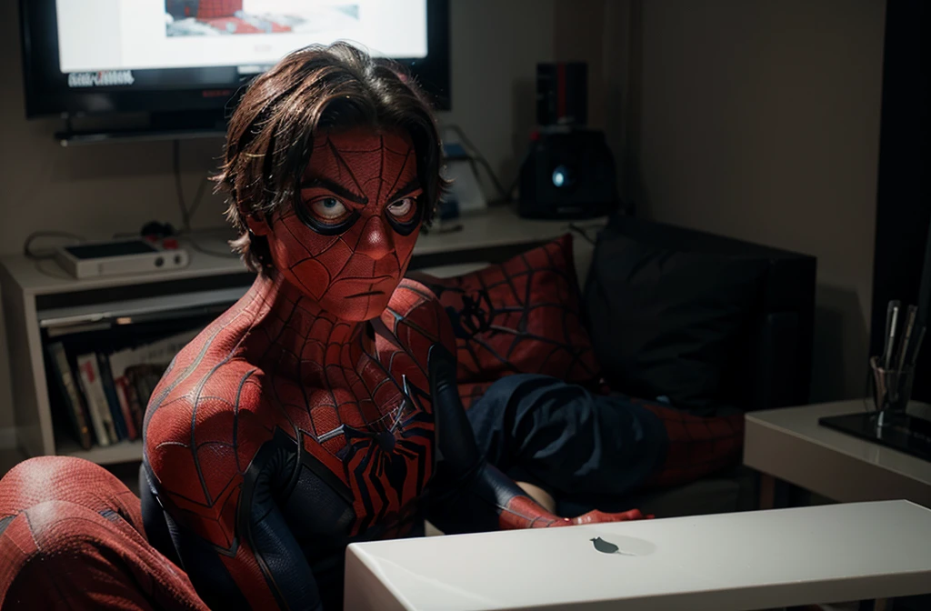 Spiderman watching tv