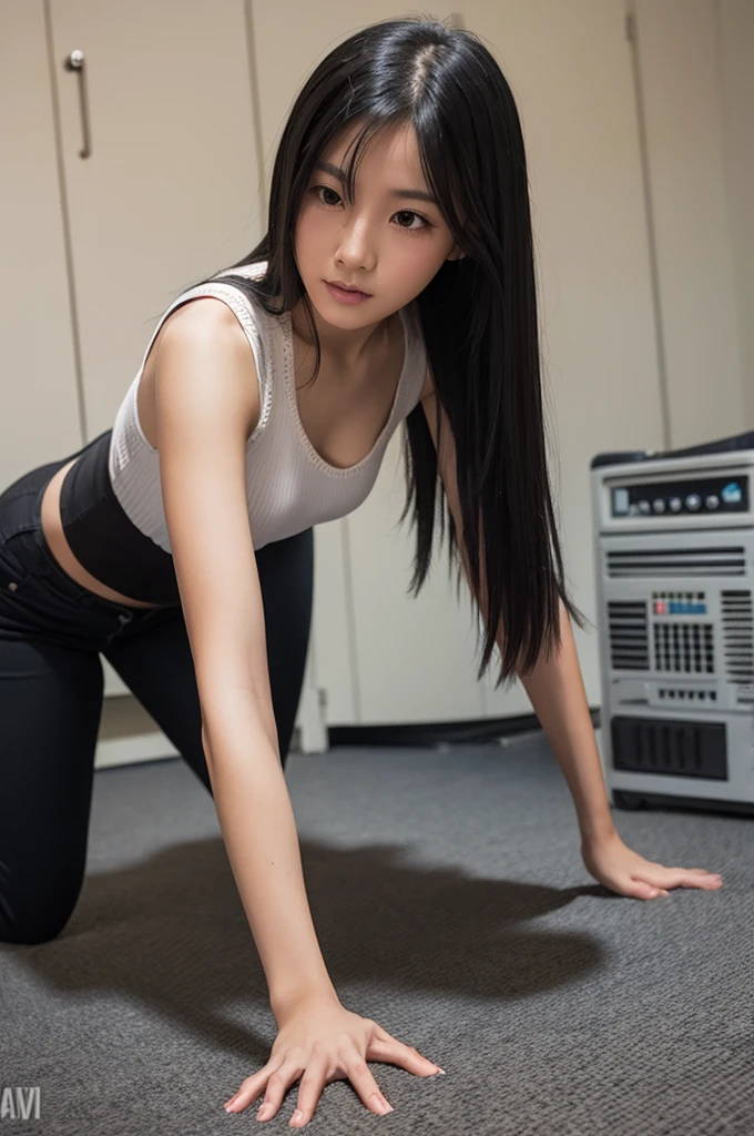 girl Long Black Hair On all fours Anal