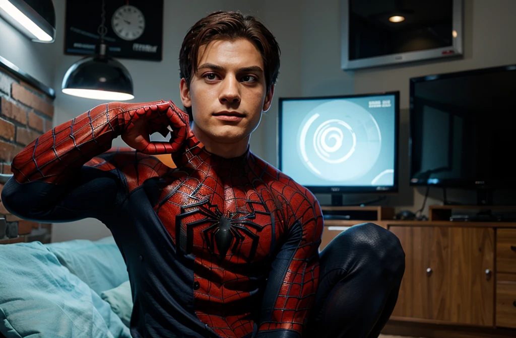 Spiderman watching tv