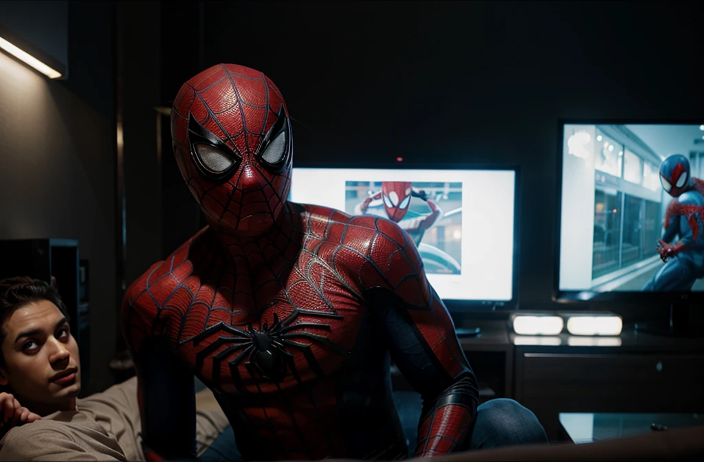 Spiderman watching tv