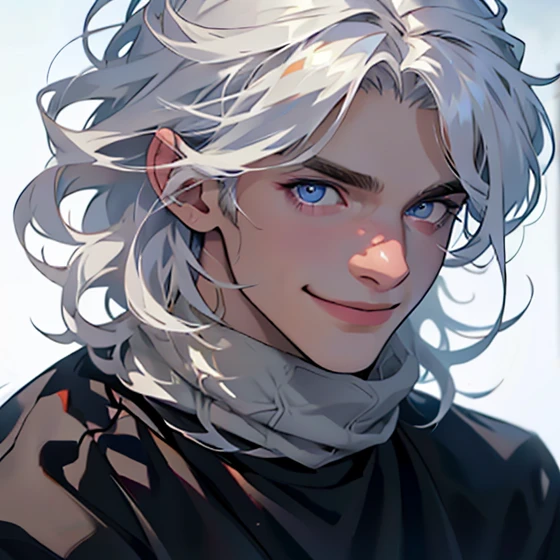 (realistic:1.37,best quality,4k,8k,highres,masterpiece:1.2),ultra-detailed,jovem,masculine Caucasian,deep purple eyes,gentle smile,simple clothing,school atmosphere,medium hair,white hair,slight smile.