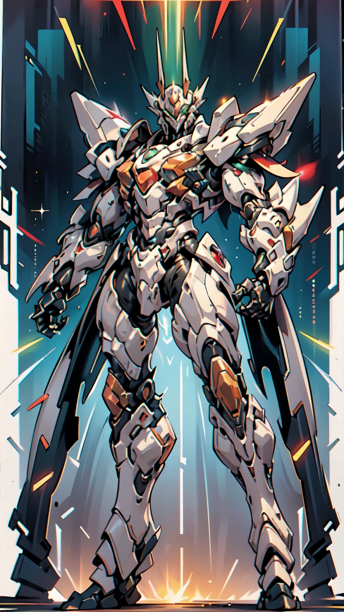(masterpiece:1.5, best quality:1.5, extremely delicate:1.5, foreshortening:1.5, dynamic angle:1.5), a man wearing a full-face helmet, a fantasy-style biotech armored combat suit, green eyes, (a composite layered chest armor), fully enclosed shoulder guards, matching arm and leg guards, belt of Neon circuit, (the color scheme is primarily white with red green accents), the design balances heavy with agility, a high-tech bio-mecha armor, (Armor Concept Inspired by neon Cyberpunk, stand on the top of a skyscraper in a futuristic sci-fi city), this character embodies a finely crafted fantasy-surreal style armored hero in anime style, exquisite and mature manga art style, (element, plasma, energy, the armor glows), ((male:1.5)), metallic, high definition, highres, ultra-detailed, ultra-fine painting, professional, perfect body proportions, golden ratio, anatomically correct, symmetrical face, extremely detailed eyes and face, high quality eyes, creativity, RAW photo, UHD, 32k, Natural light, cinematic lighting, masterpiece-anatomy-perfect