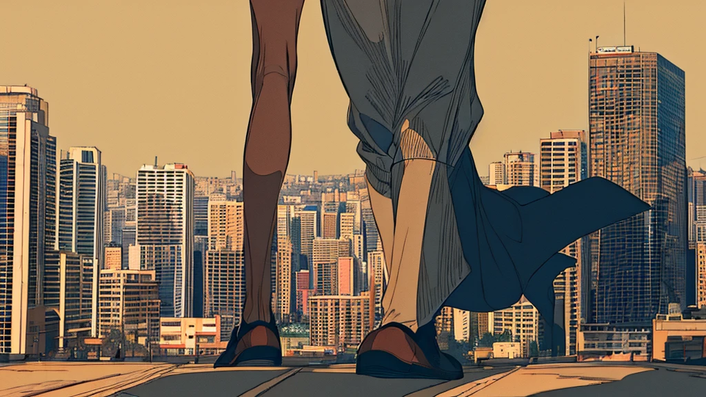 man, average height, walking, city of the middle era, dark, Big, lurking danger, conviction, distant perspective