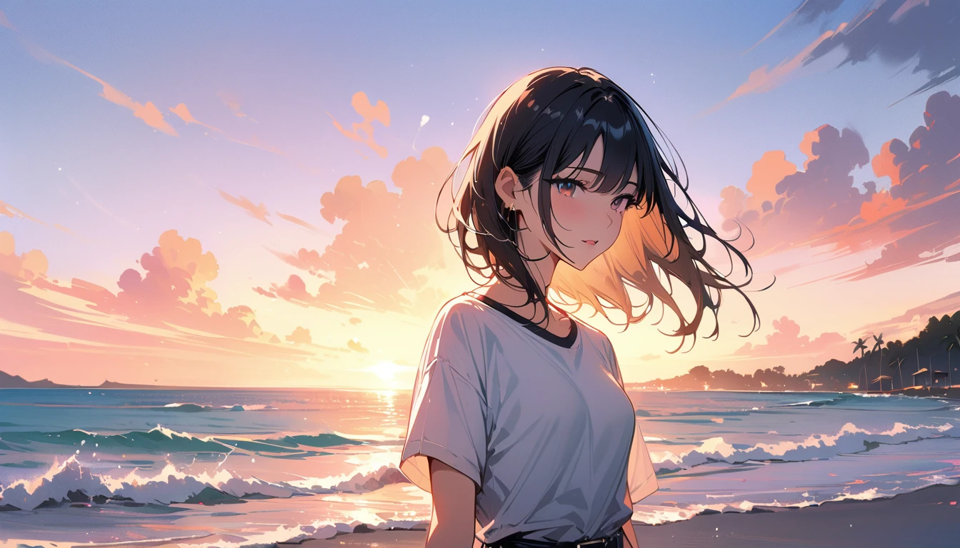 (masterpiece, Highest quality:1.2), 1 Girl, alone,Eyes open,Are you having fun,Tropical atmosphere,Ocean,Healed