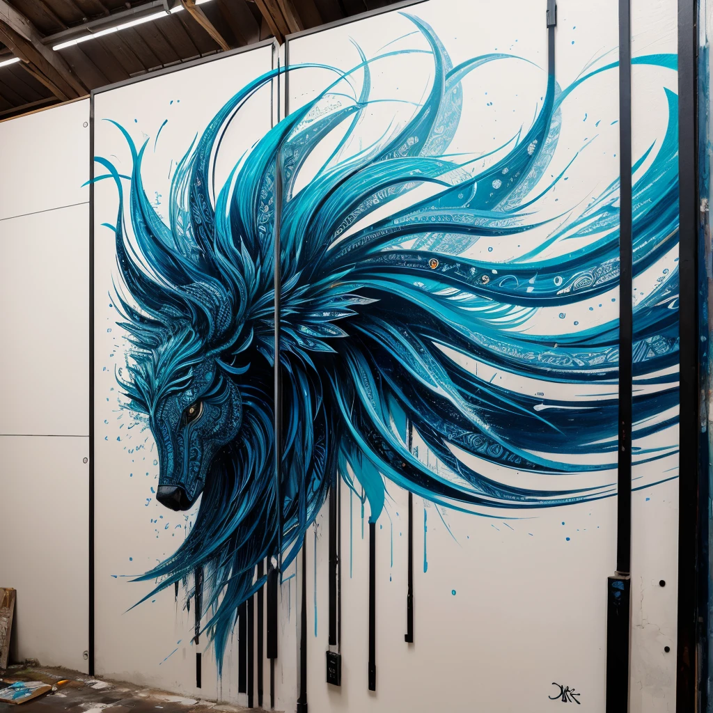graffit, painting-like, art by blue, work of art, details Intricate, fullscreen