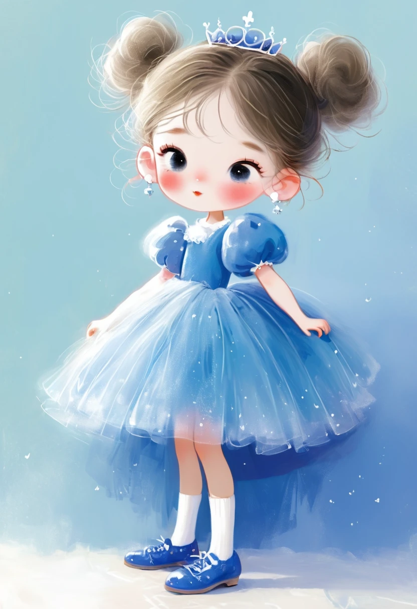 Rough texture,Hand-drawn style,sketch:1 girl,Fluffy Skirt,Puff sleeves,Princess dress,Socks,shoe,earrings,Clean background,solitary,