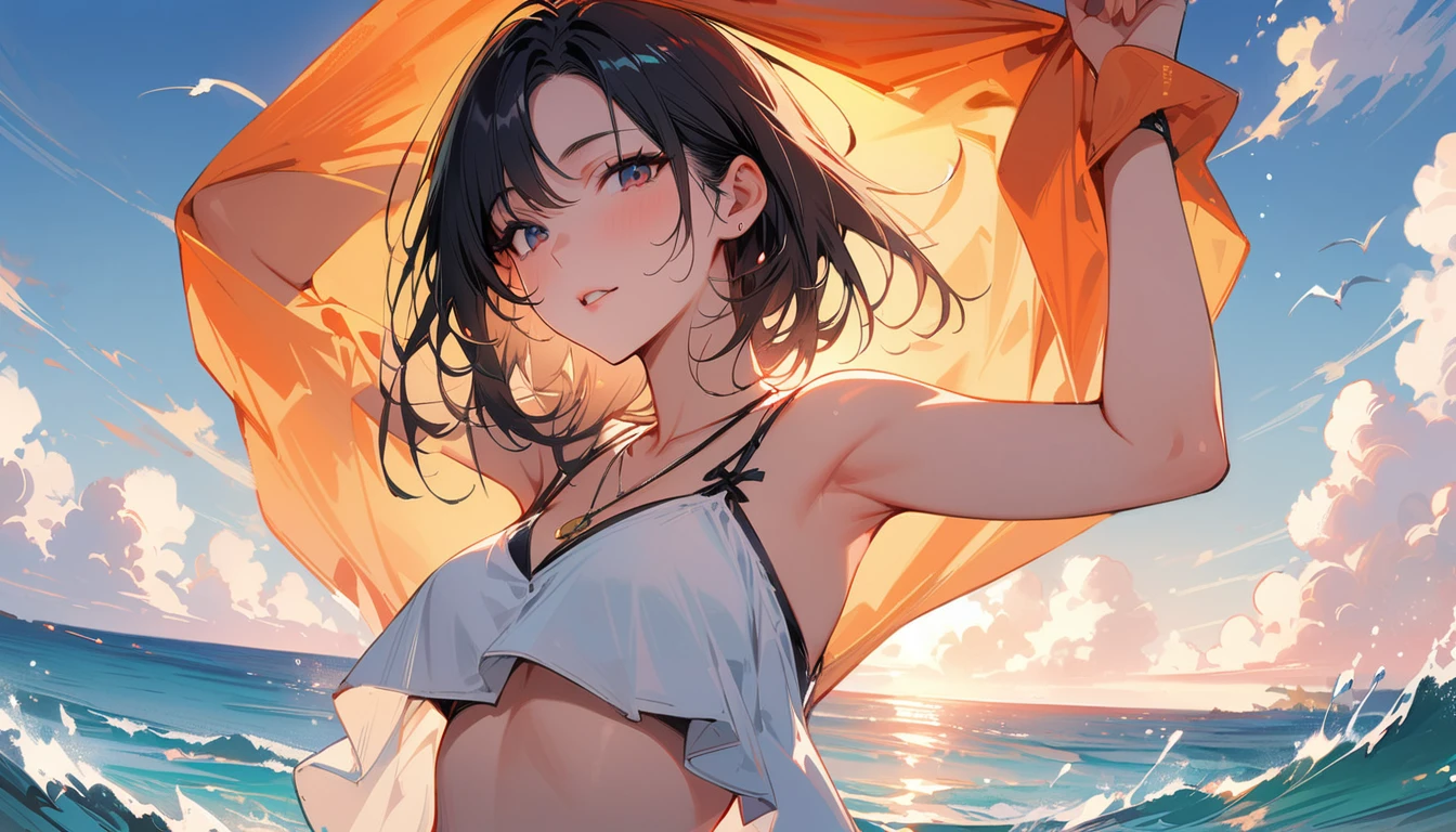 (masterpiece, Highest quality:1.2), 1 Girl, alone,Eyes open,Are you having fun,Tropical atmosphere,Ocean,Healed