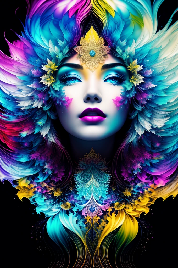 beautiful colorful woman: Black ink flow: Photorealistic masterpiece in 8k resolution: por Aaron Horkey e Jeremy Mann: Finely detailed fluid gouache painting: by John Baptist Mongue: handwriting: acrylic: water colour, professional photograpy, natural lighting, volumetric lighting maximalist photo illustration: by marton bobzert: Detailed concept art in 8k resolution, Complex, chic, expansive, Fantastic, double printing, double exposure, fractal holographic effect