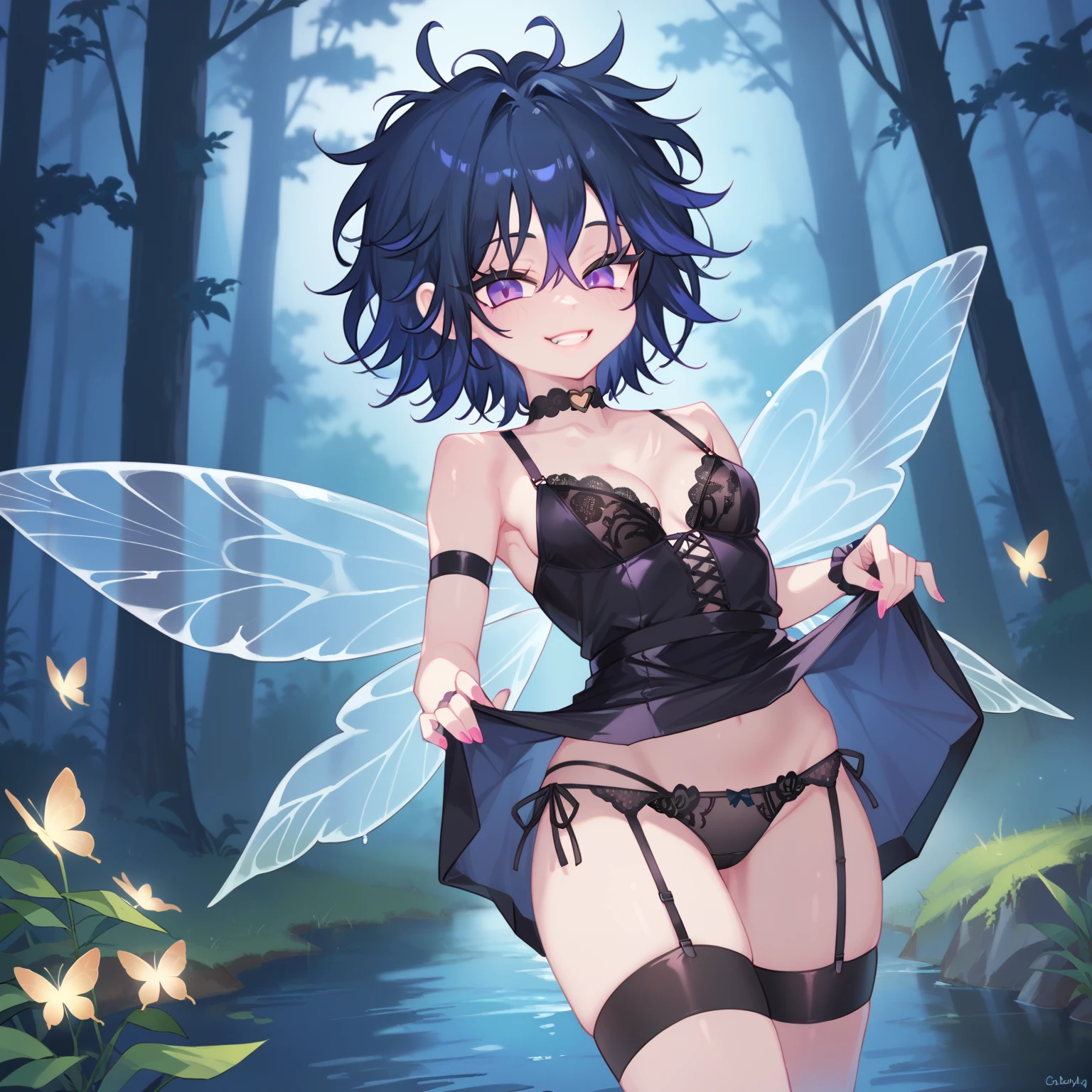 anime - style image of a woman in a lingerie and fairy wings, a sexy maid in a magical forest, insect trainer girl, anime moe artstyle, smiling as a queen of fairies, a maid in a magical forest, hana yata, anime lush john 8k woods, pixie character, dark fae, demon slayer rui fanart, rei hiroe, official art