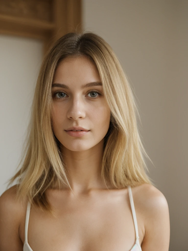 her name is Chloe, high quality, 1girl, ((20-year-old fit French woman)), mature, ((20 years old)), ((sexy)), ((French skin tone)), medium length loose blonde hair,