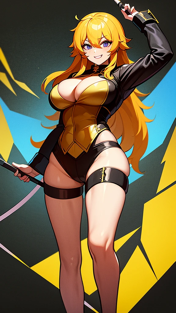 1 girl, yang Xiao Long, busty, wearing a Dominatrix outfit, holding a whip