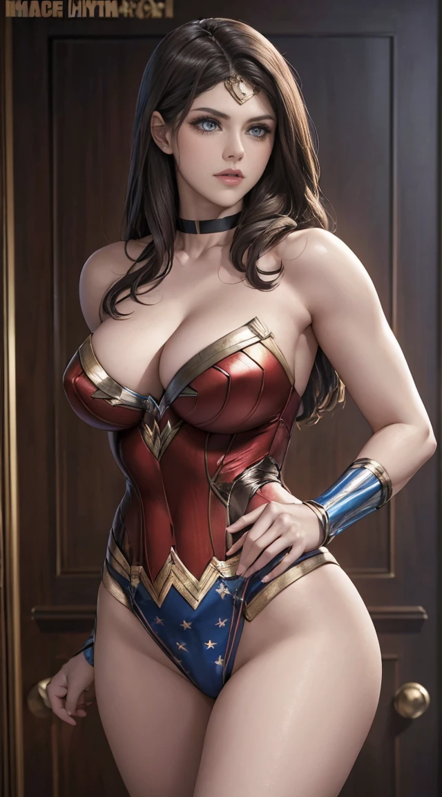 (best qualityer,4K,8K,high resolution,work of art:1.2),ultra detali,(realisitic,photorealisitic,photo-realisitic:1.37),portraite, Carly  ,beautiful detailed eyes,beautiful detailed lips,extreme detailed face,long eyelashes, sensuous,soft lighting,subtle background,professional photograpy,vivid colors whole body ,  by a fan, blushed face () whole body (seducer) (ready for sex) (biting the lips) (Wonder Woman black outfit) (blue colored eyes) Alexandra Daddario (hypdertailed)