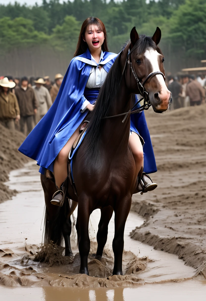 Down the muddy pit,Neighing Horse,(((masterpiece))),(((Highest quality))),((Tabletop:1.4, Highest quality)), (Genuineな写真:1.4), Blue Haori,get caught in a net,Severe,Wearing a cape,cute,
((1 muddy girl knight)),Rodeo,Desperate,don't make eye contact,Round face,Surprised face,panic,tragedy,
(超High resolution:1.2), wonderful, Very detailed CG Unity 8k wallpaper, Very detailed, High resolution,draft horse ridden by japanese cute girl is in heart,tight,Muddy place,beauty,The horse neighs,鎧を着たtragedyの女騎士,sink,In the mud,
Cold Light, Beautiful detailed girl, Droopy eyes,Very detailedな目と顔, Beautiful and exquisite nose, Beautiful and exquisite, The prancing horse on which the girl was riding、Horse and girl stuck in deep muddy pit。:10.0 , Horse falls ,He looks distressed ,Surprised face:2.0,Genuine,Anatomically correct
