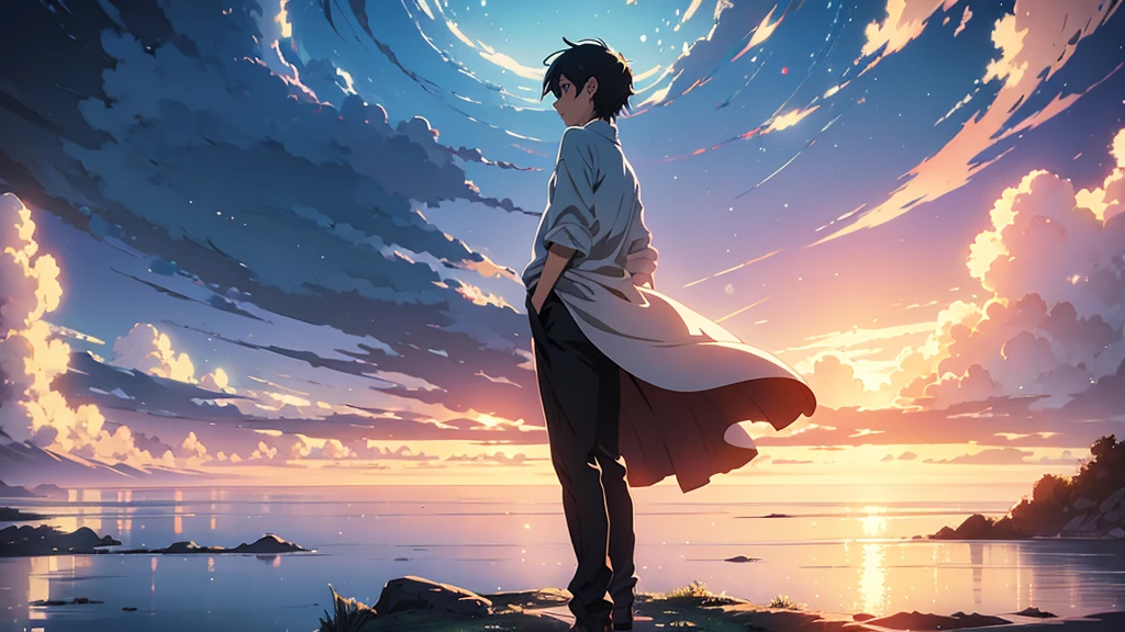 Created exquisite illustrations reminiscent of Makoto Shinkai's style, 非常に細かいディテールとHighest qualityを備えています. Cityscape at dusk,I will create high quality illustrations of two beautiful adult women.。. The overall composition should evoke a sense of nostalgia and fantasy., Intricate details that capture the essence of a moment. Notice elements like the warm glow of the setting sun casting long shadows over the city, And the calm expressions of the two women looking at the view. The beauty of the sunset and the woman's serene contemplation come together in harmony.、Striving for a finely crafted work of art, Create a nostalgic and dreamy atmosphere. Highest quality, masterpiece